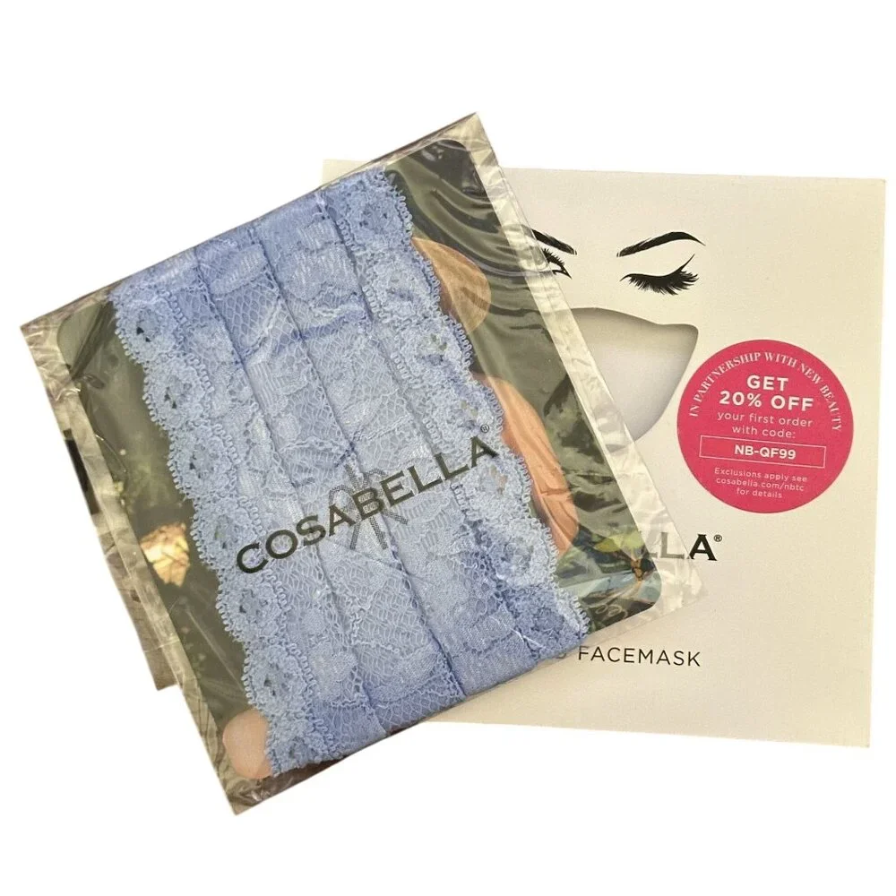 Cosabella Face Mask Never Say Never V in Riviera Blue NEVER9922 Pleated One Size